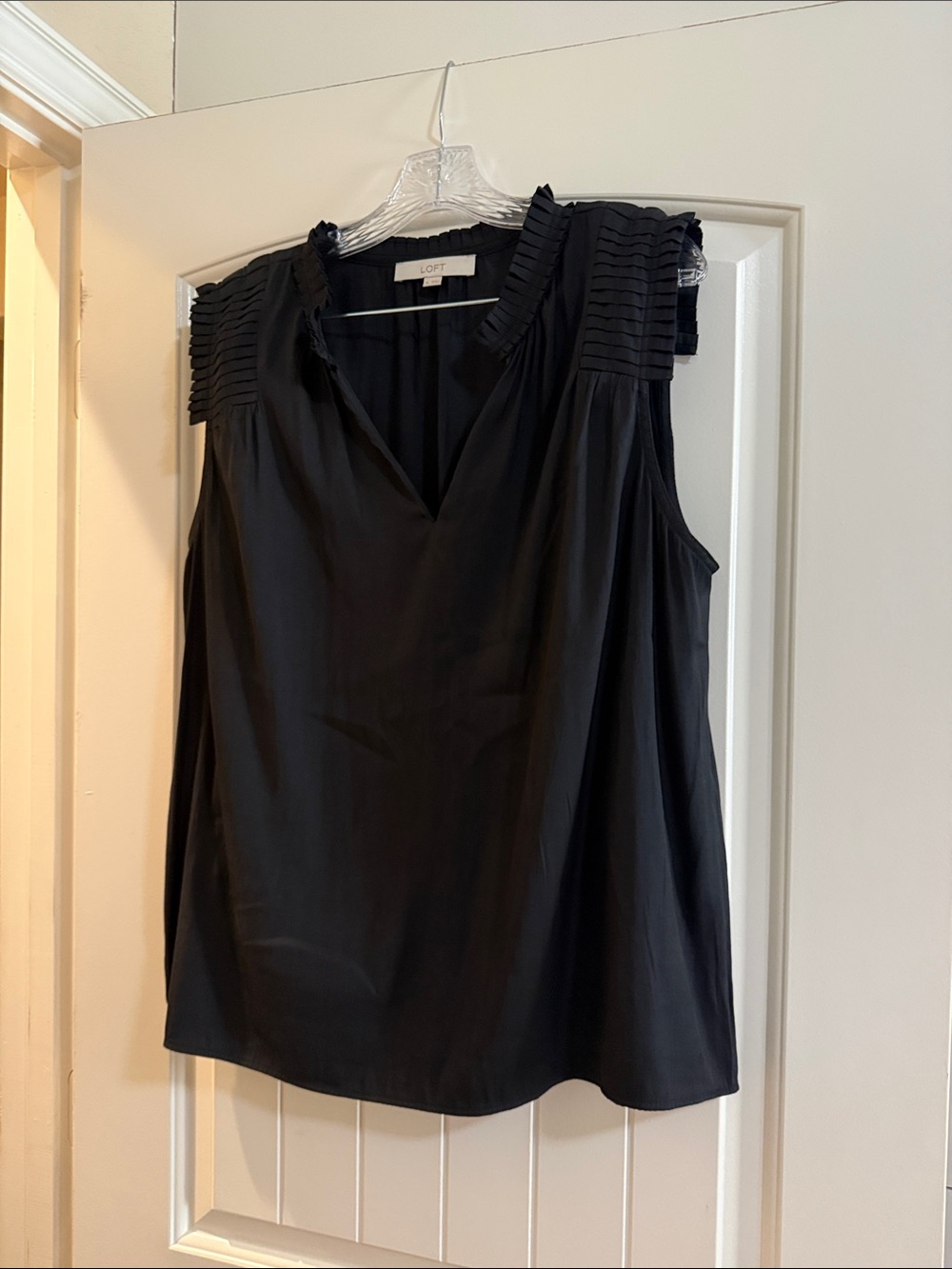 LOFT Black Pleated-Shoulder V-Neck Tank